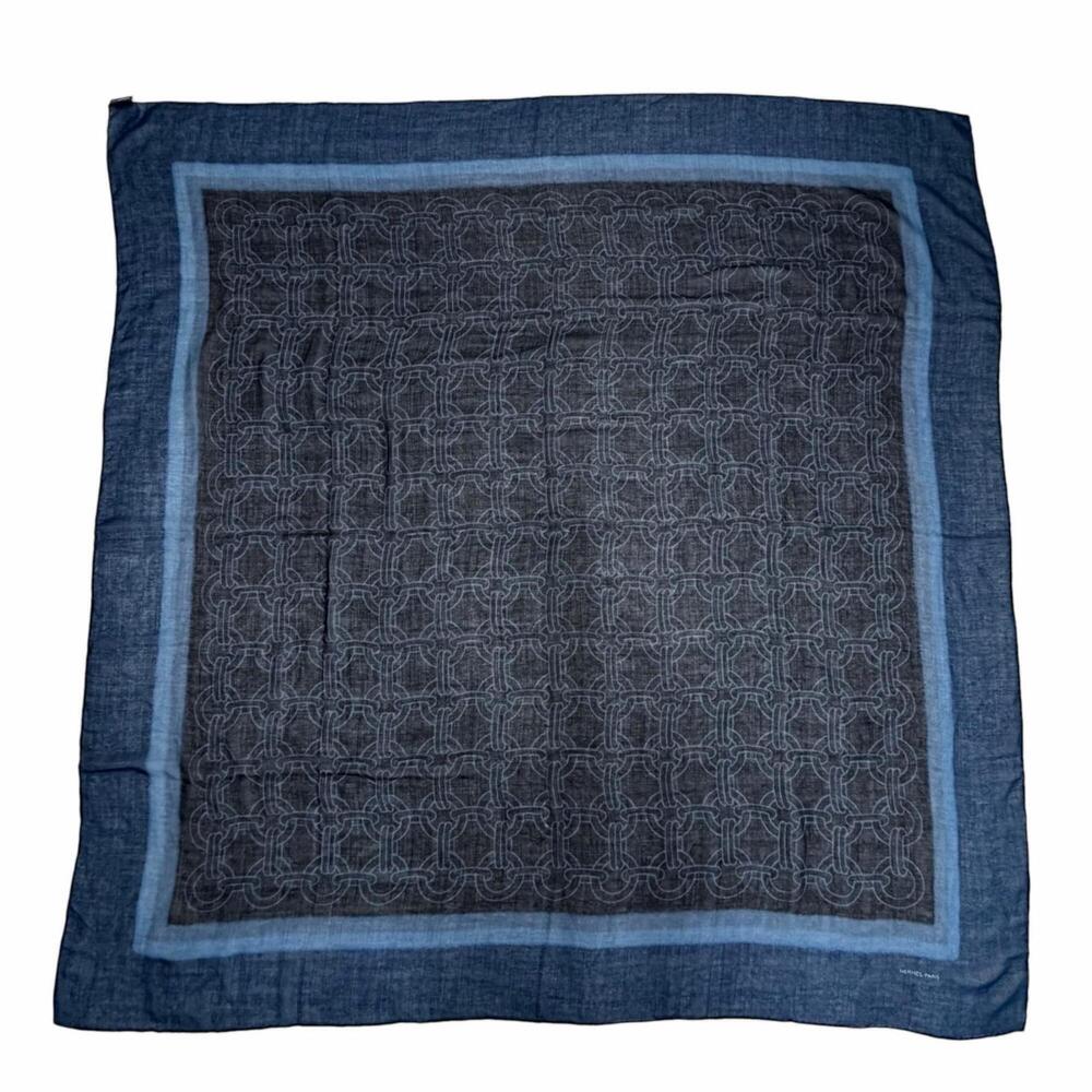HERMES Carre Geant Cashmere Silk Chain Pattern Large Shawl/Stole/Scarf/Muffle...
